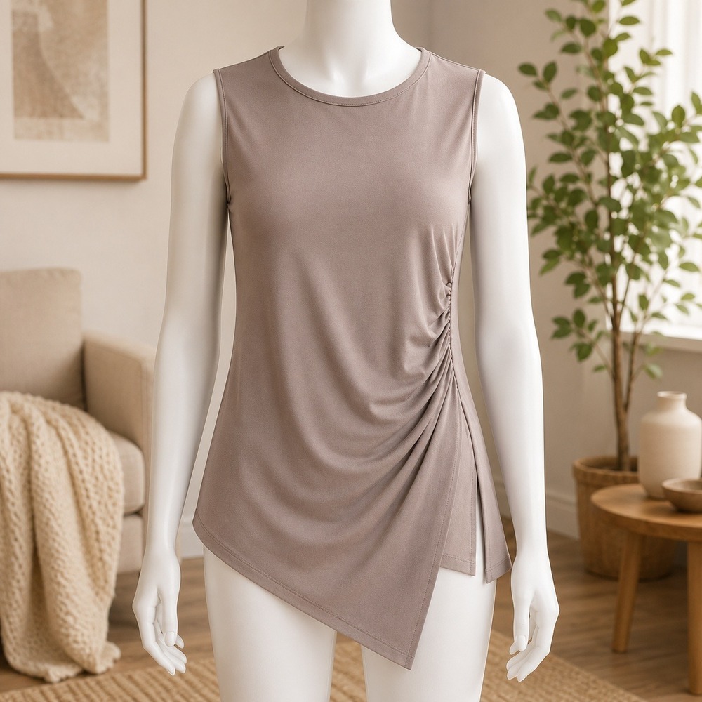 NWOT AllSaints Sleeveless Ruched Draped Top Womens Small Grey Asymmetrical Hem
